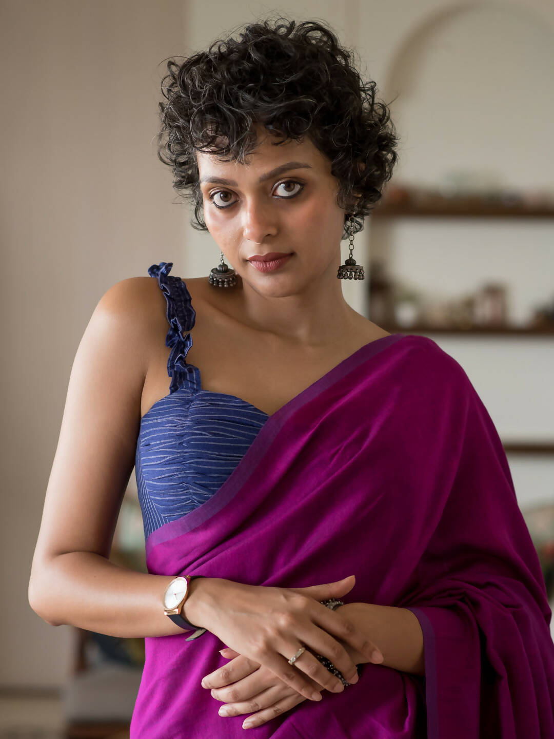 Suta Magenta Solid Cotton Blend Saree | Grocsy