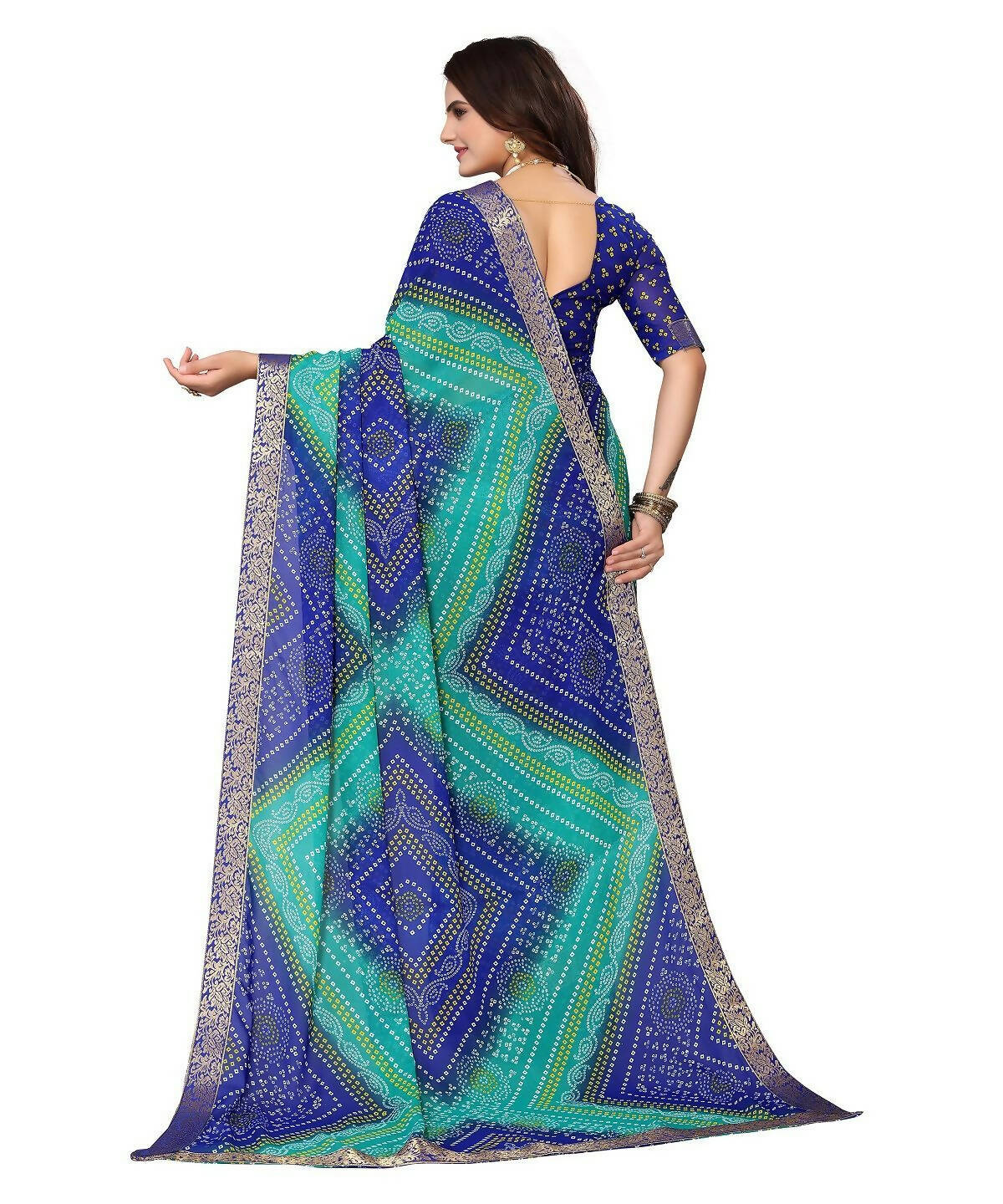 Vamika Blue Georgette Printed With Lace Saree (VERA BLUE) | Grocsy