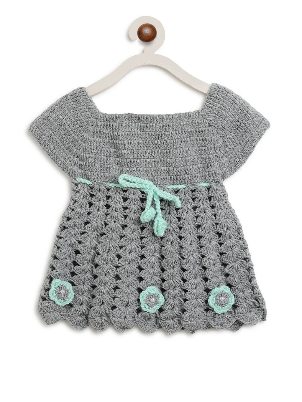 ChutPut Hand knitted Crochet Maharani Wool Dress For Baby Girls - Green | Grocsy
