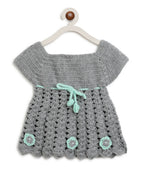 ChutPut Hand knitted Crochet Maharani Wool Dress For Baby Girls - Green | Grocsy