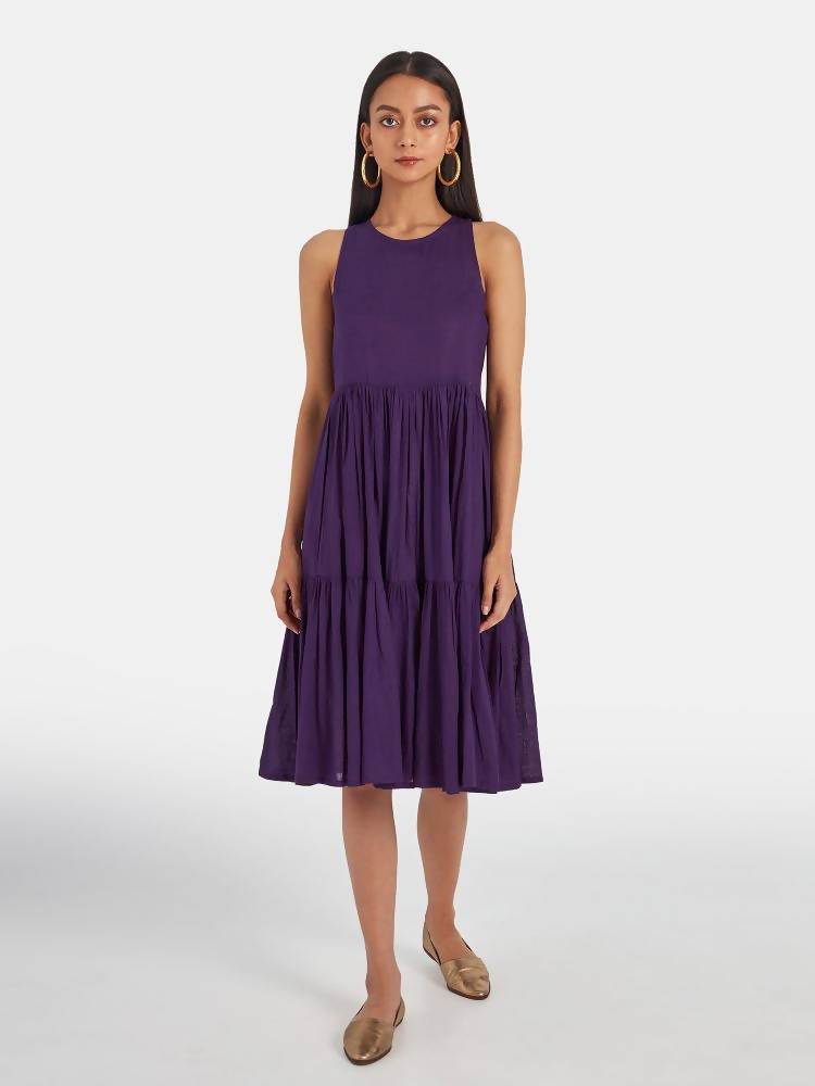 Suta Women's Purple Solid Fit and Flare Dress | Grocsy