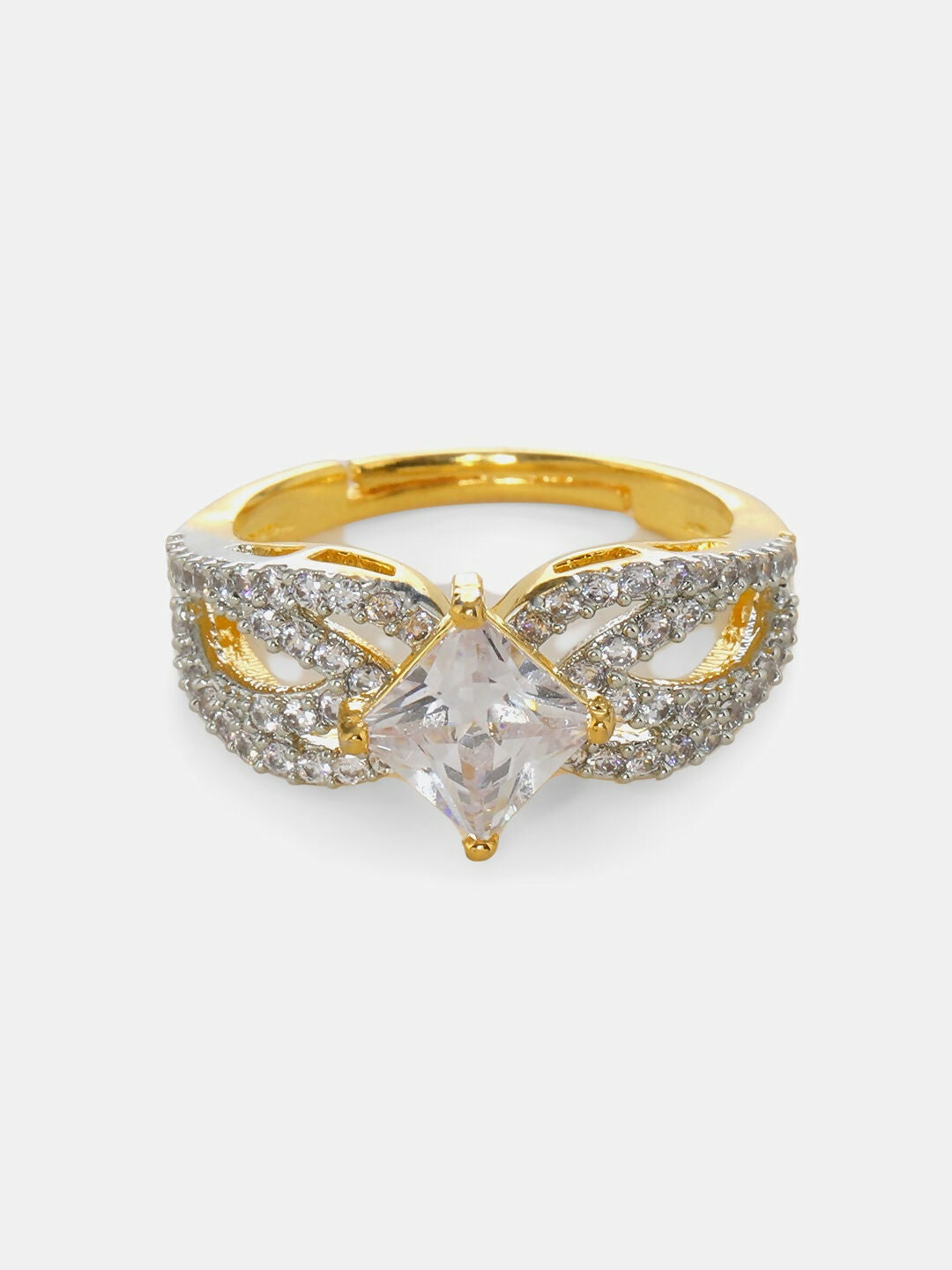 Daimonds and Square Solitaire Ring- Ruby Raang | Grocsy