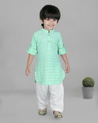 Joban Fashion Kids Island Cotton Full Sleeves Striped Kurta and Pyjama- Sea Green | Grocsy