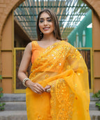 Vamsee Kiki Yellow Organza Saree | Grocsy
