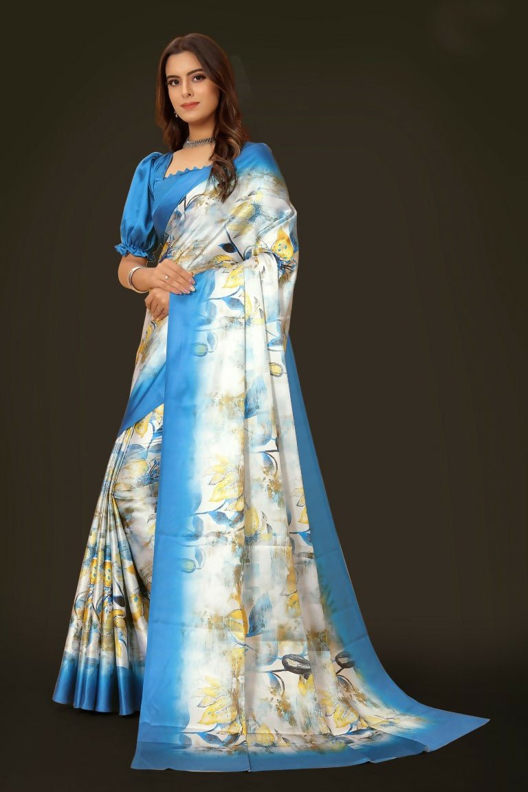 Aayaa Designer Printed Satin Saree - Multi Color | Grocsy