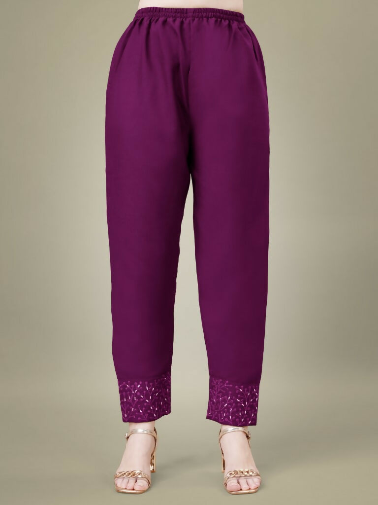 Jyoti Fashion Women's Purple Cotton Blend Embroidery & Sequence work Kurta with Trouser & Dupatta | Grocsy