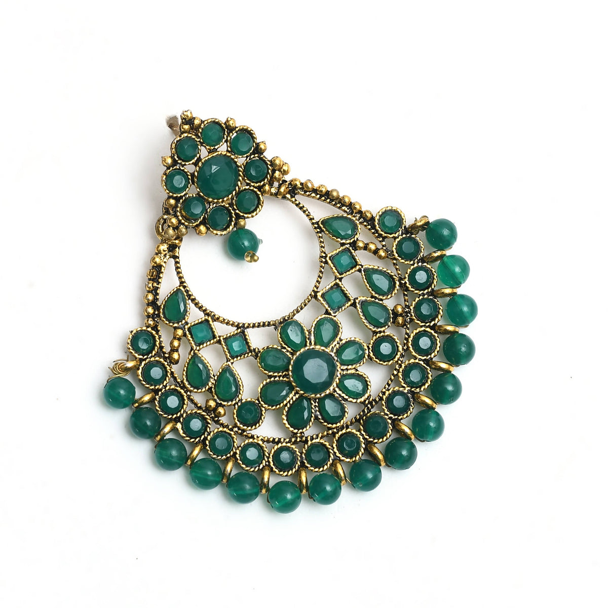 Mominos Fashion Johar Kamal Golden And Green Beaded Earrings