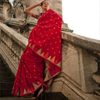 Chilli Red Handloom Khaddi Silk Saree With Contrast Pallu & Blouse - Rajtex Khwaab Silk | Grocsy