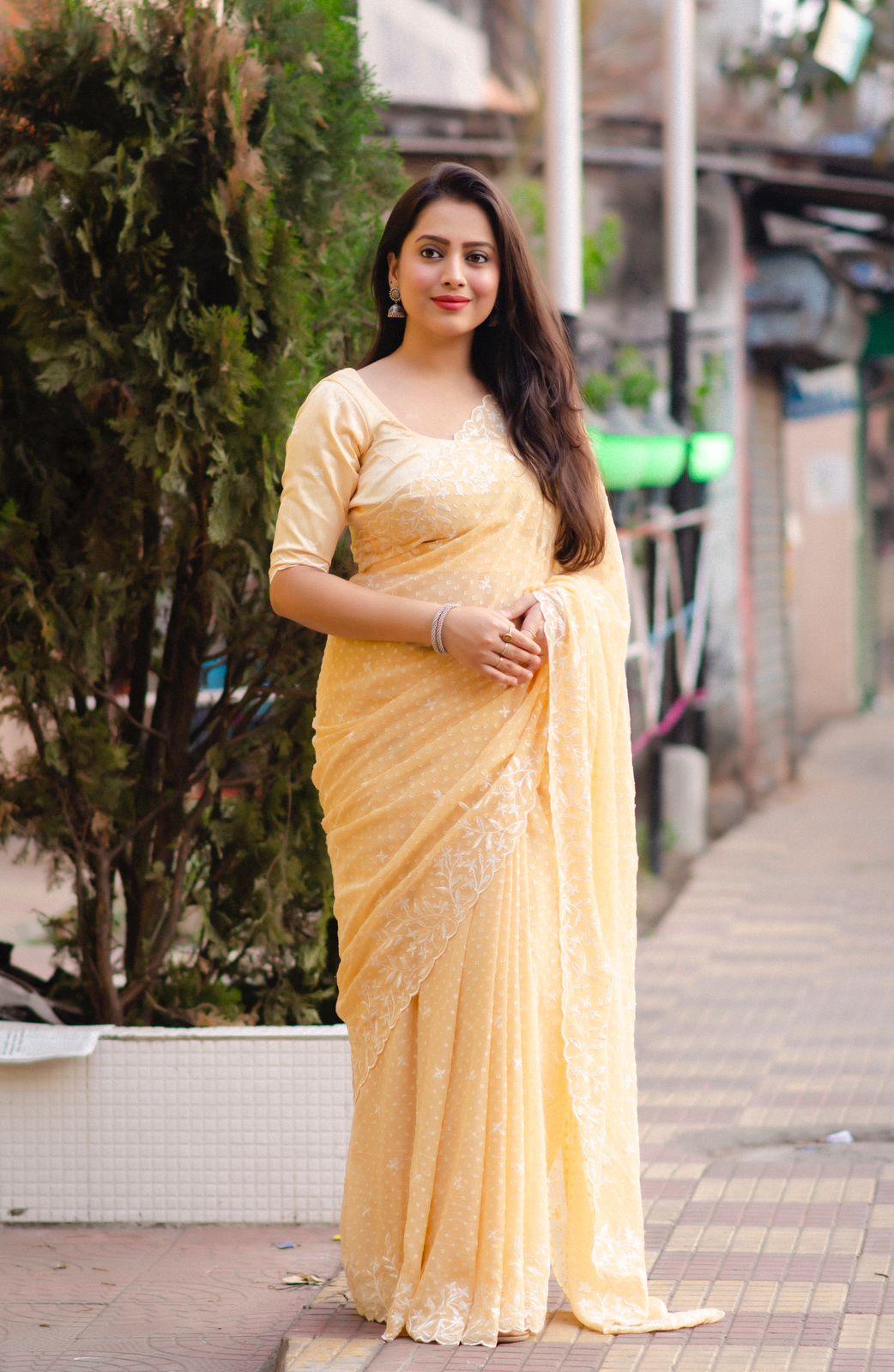 Yellow Pure Chiffon Woven Design Saree with Unstitched Blouse - Hiral Fashion | Grocsy