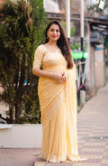 Yellow Pure Chiffon Woven Design Saree with Unstitched Blouse - A2M | Grocsy