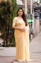 Yellow Pure Chiffon Woven Design Saree with Unstitched Blouse - A2M | Grocsy