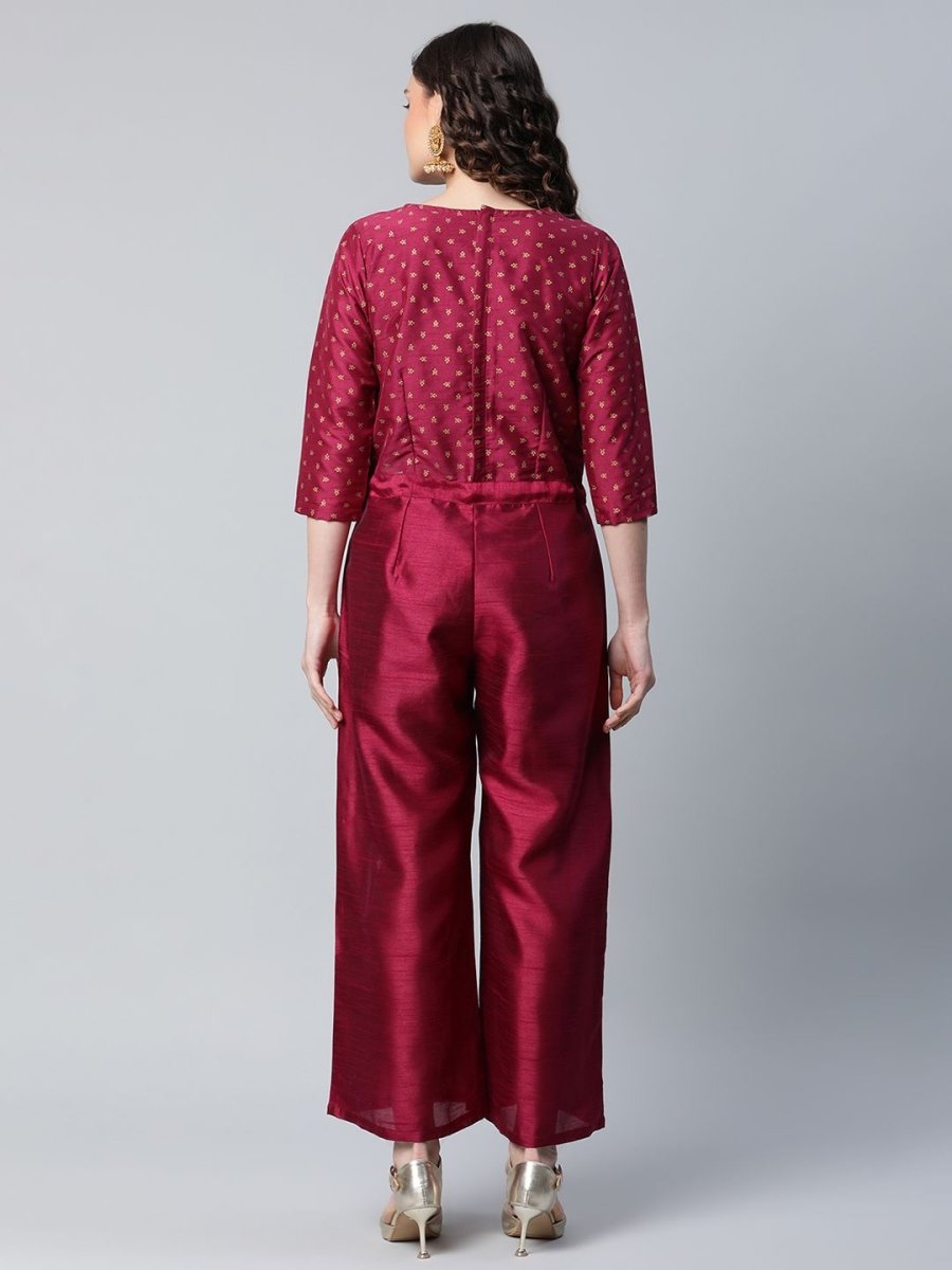 Ahalyaa Womens Burgundy crepe Printed Jumpsuit | Grocsy