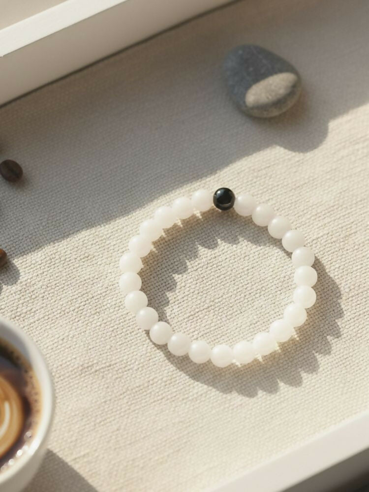 NVR White & Black Crystal Beaded Bracelet for Men & Women | Grocsy