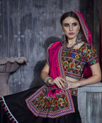 AI Fashion Black Art Silk Designer Navratri Lehenga Choli Collection | Grocsy