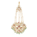 Nuyug 22K Gold-Plated Kundan & Red Stone Studded Jhumar Paasa Head Jewellery | Grocsy
