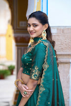 Lorenvalley Fashion Teal NC Silk Plain Lehenga Embroidery Work Choli with Dupatta | Grocsy