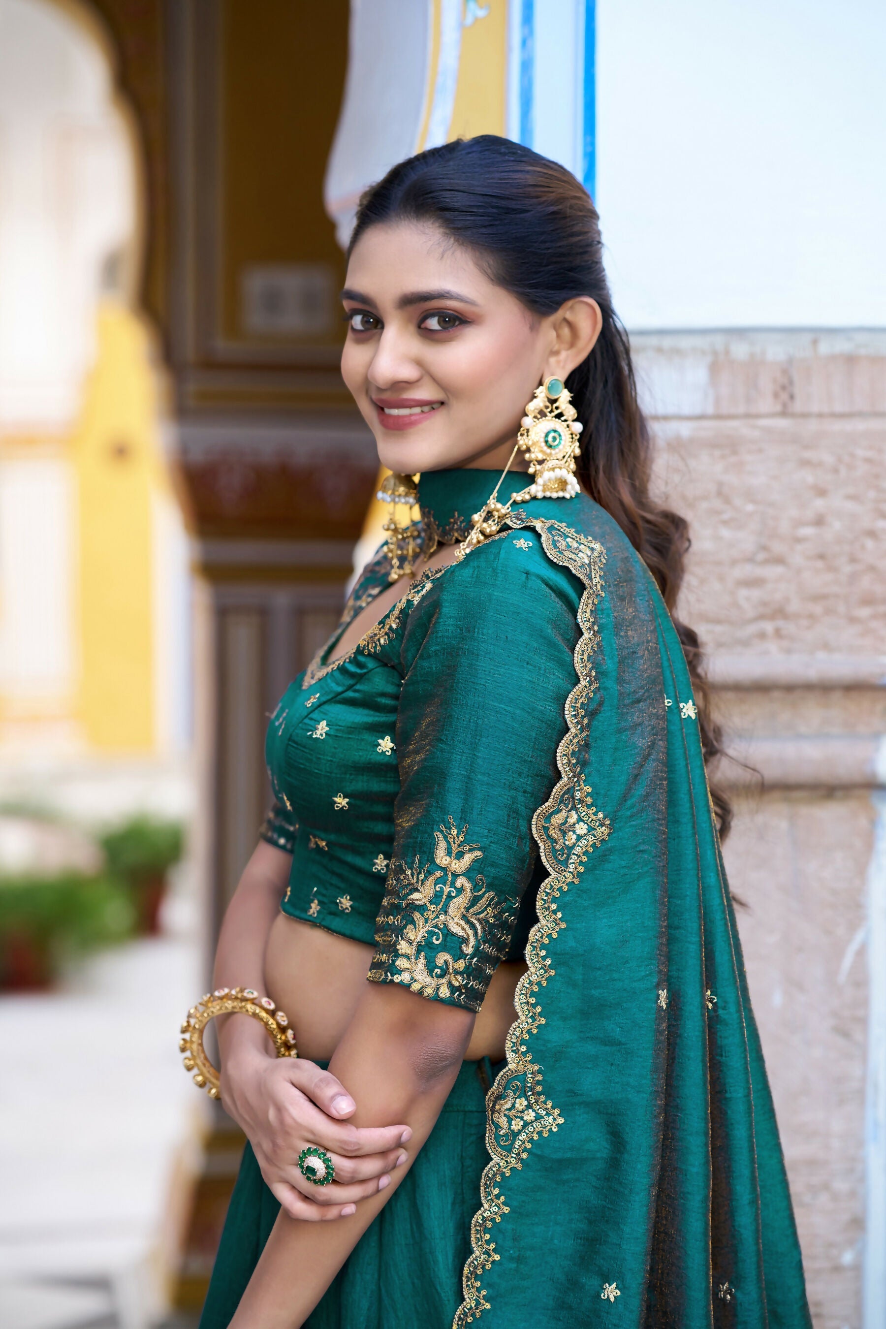 Lorenvalley Fashion Teal NC Silk Plain Lehenga Embroidery Work Choli with Dupatta | Grocsy