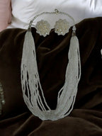 Inhanns Bloom Handmade Beaded Necklace With Earrings - 12 Layers - Ivory | Grocsy
