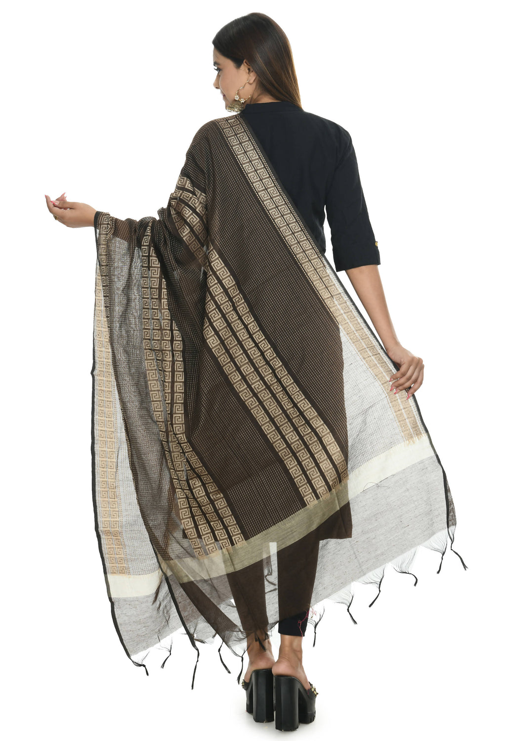 Mominos Fashion Moeza Handloom Cotton Brown Dupatta | Grocsy