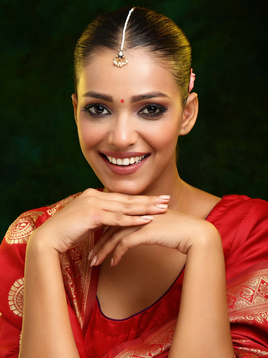 Ruby Raang Gold Polished Gold Kundan Maang Tikka | Grocsy