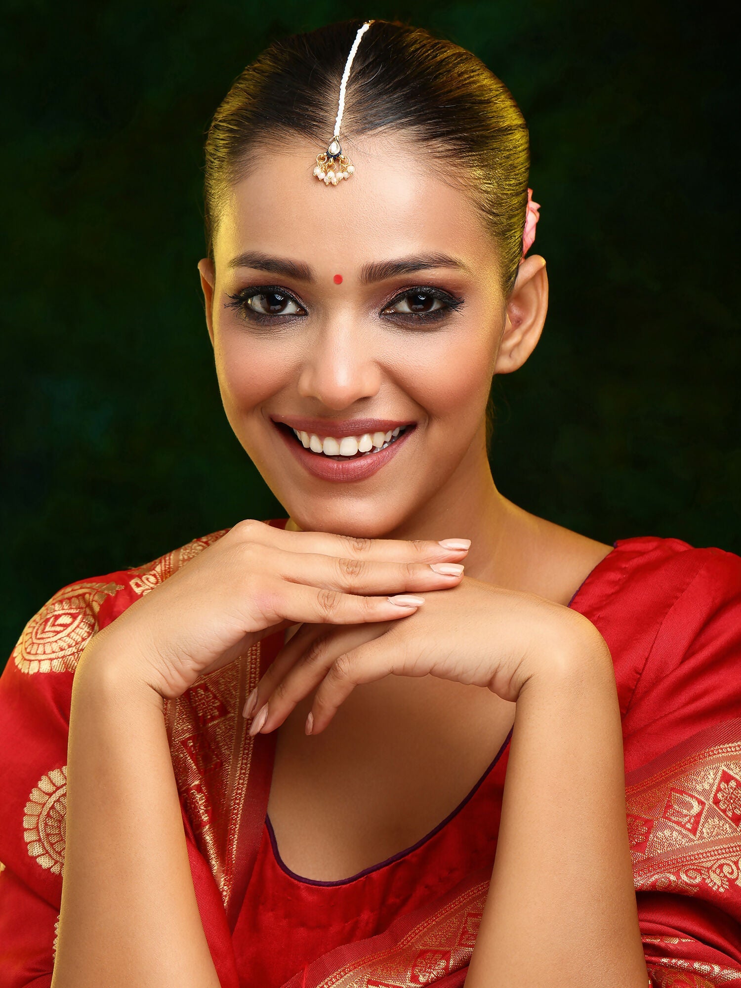Ruby Raang Gold Polished Gold Kundan Maang Tikka | Grocsy