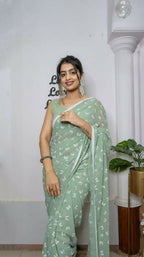 Vamsee Patangiyu Pista Green Georgette Saree | Grocsy