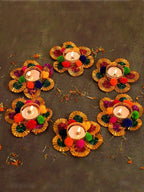 Tied Ribbons Multi Set of 6 Diwali Decoartion Flower Tealight Candle Holder | Grocsy
