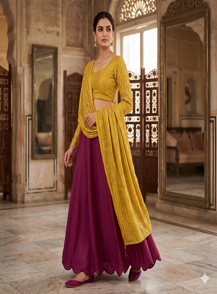 Teeya Creation Women's New Wine Designer Lehenga Choli Set with Sequin Embroidery Work | Grocsy
