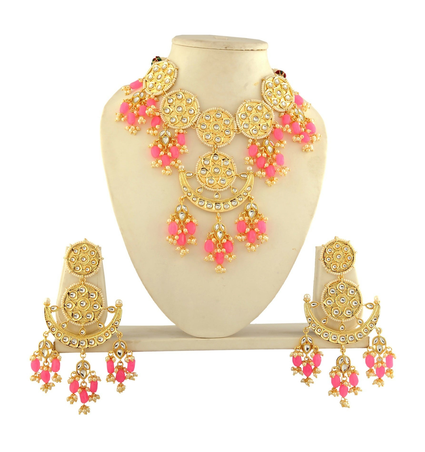 Joban Fashion Women Golden White Pink Necklace Set | Grocsy