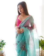 Vamsee Sabhysanchi Sky Organza Saree | Grocsy