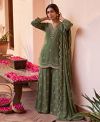 KC Roman Silk Palazzo Suit For Women Wedding Wear Green | Grocsy