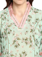 Ahalyaa Women's Yellow Geogette Digital Print Kurta | Grocsy