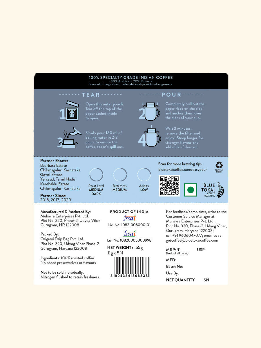 Blue Tokai Jacaranda Blend Medium Dark Roast Easy Pour Sachets | Grocsy