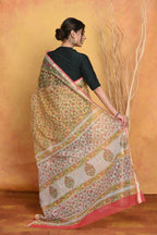 Very Much Indian Pure Kota Cotton Handblock Printed Saree - Yellow | Grocsy