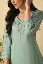 Joban Fashion Sea Green Cotton Rayon Kurta Set | Grocsy