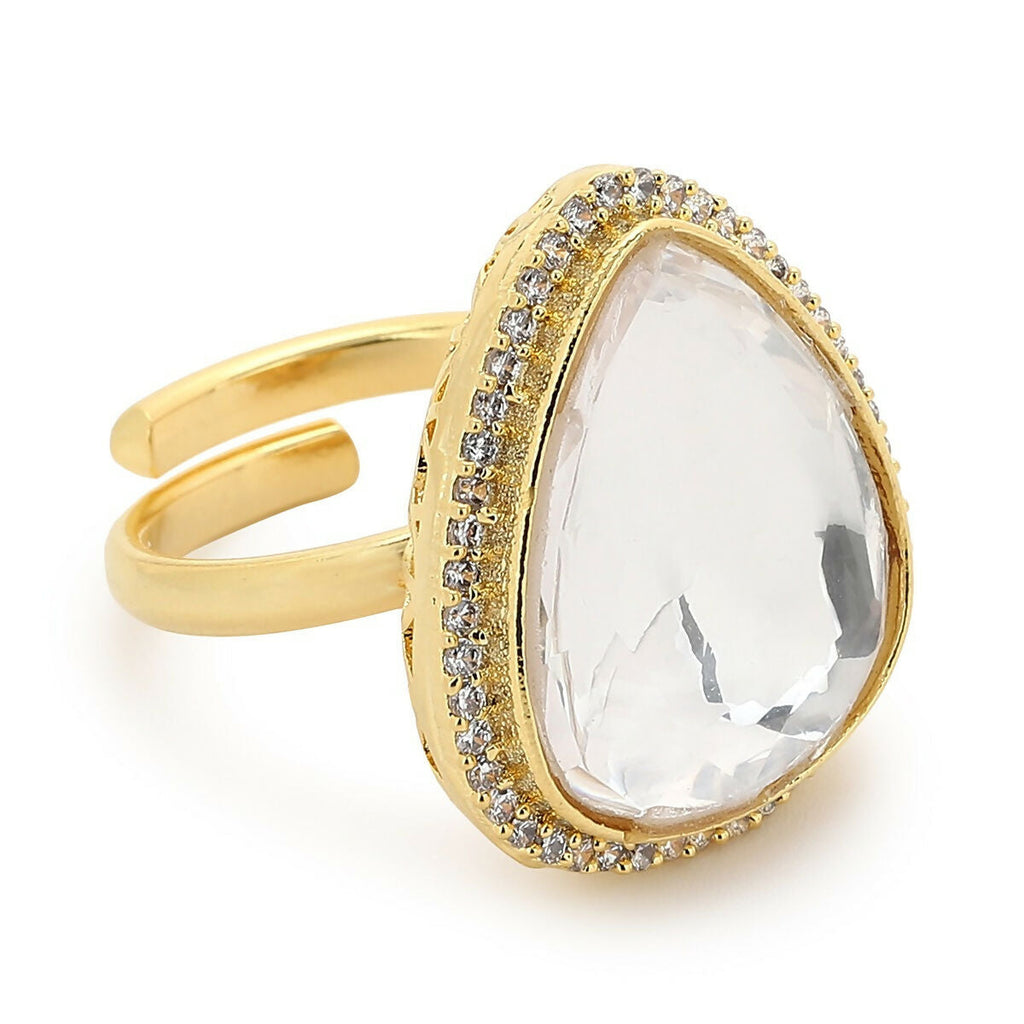 Silver Tone Kundan Cocktail Ring- Ruby Raang | Grocsy