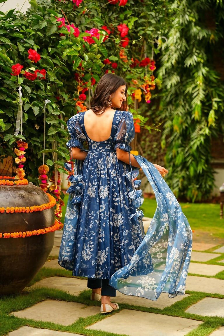 Aayaa Designer Printed Tebby Silk Suit - Multi Color | Grocsy