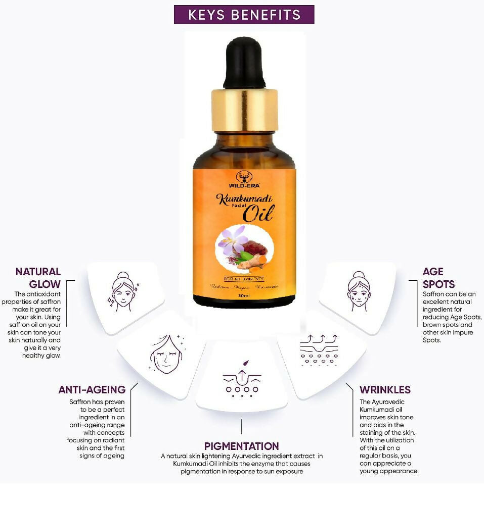 Wildera Kumkumadi Facial Oil For Glowing, Skin Nourishment | Grocsy