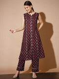 Myshka Women Rust Floral Kurta & Trousers | Grocsy