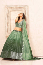 Green Faux Georgette Heavy Sequence work Lehenga Choli with Dupatta - Dhvani | Grocsy