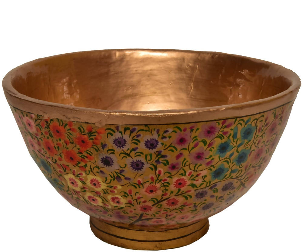 Nizalia Floral Motif Embossed Paper Mache Bowl | Grocsy