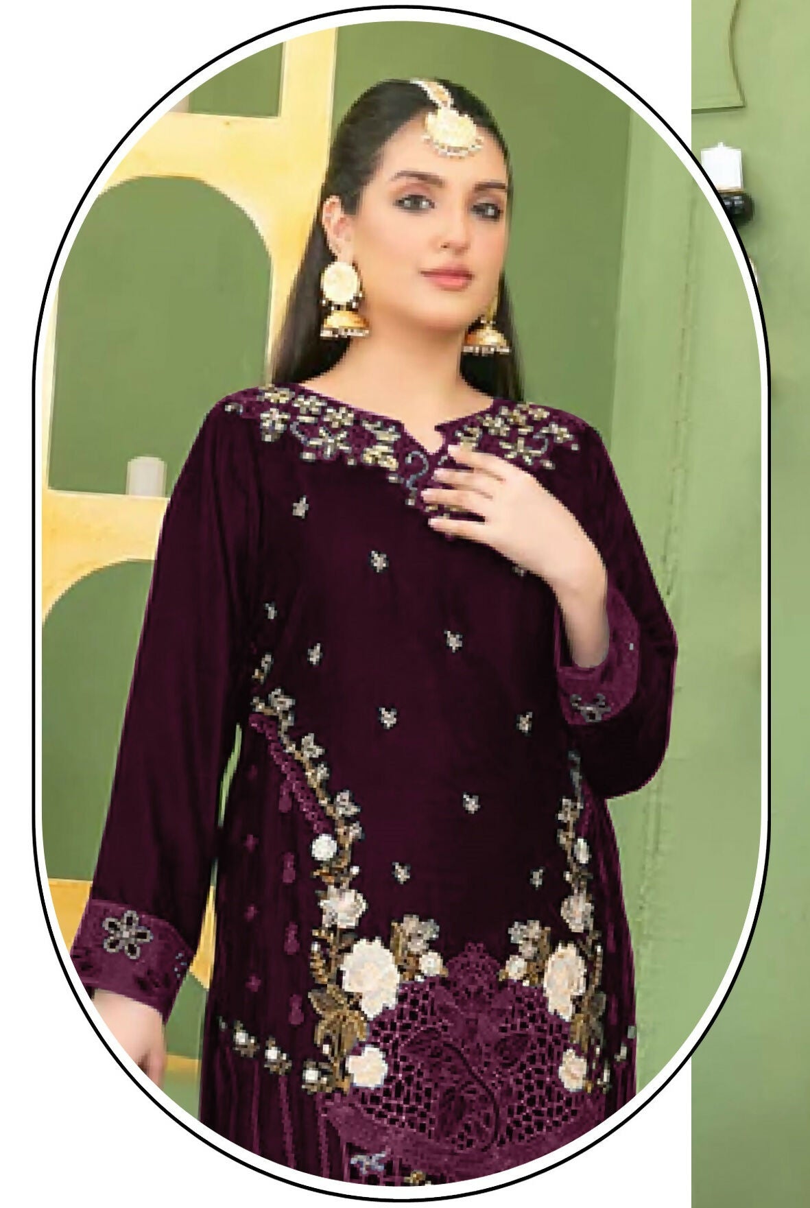 Anaita Purple Velvet Suit with Embroidery Sequence Work | Grocsy