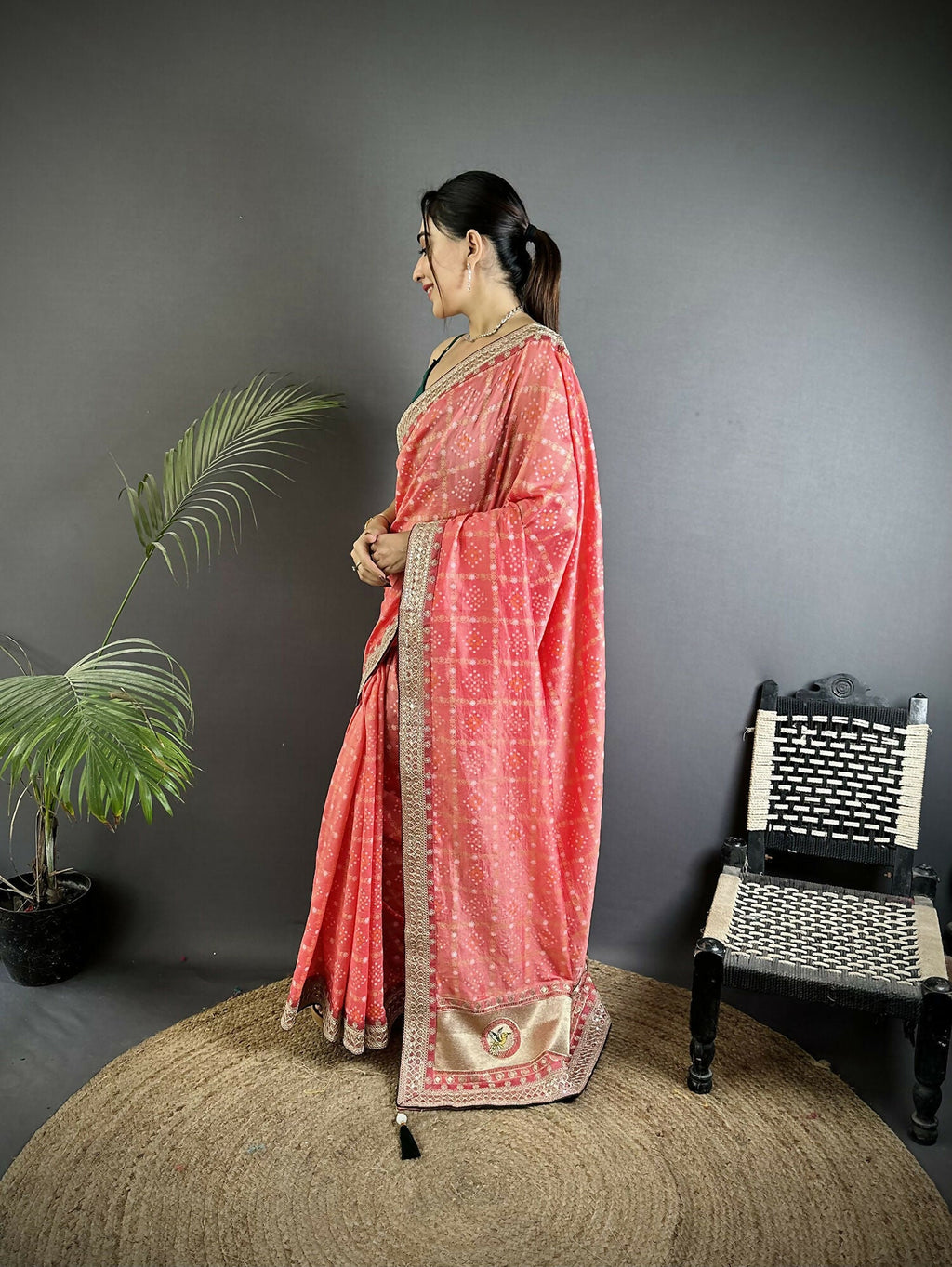 Joban Fashion Baby Pink Bandhej Bandhani Vichitra Silk Bandhani Prints Saree | Grocsy