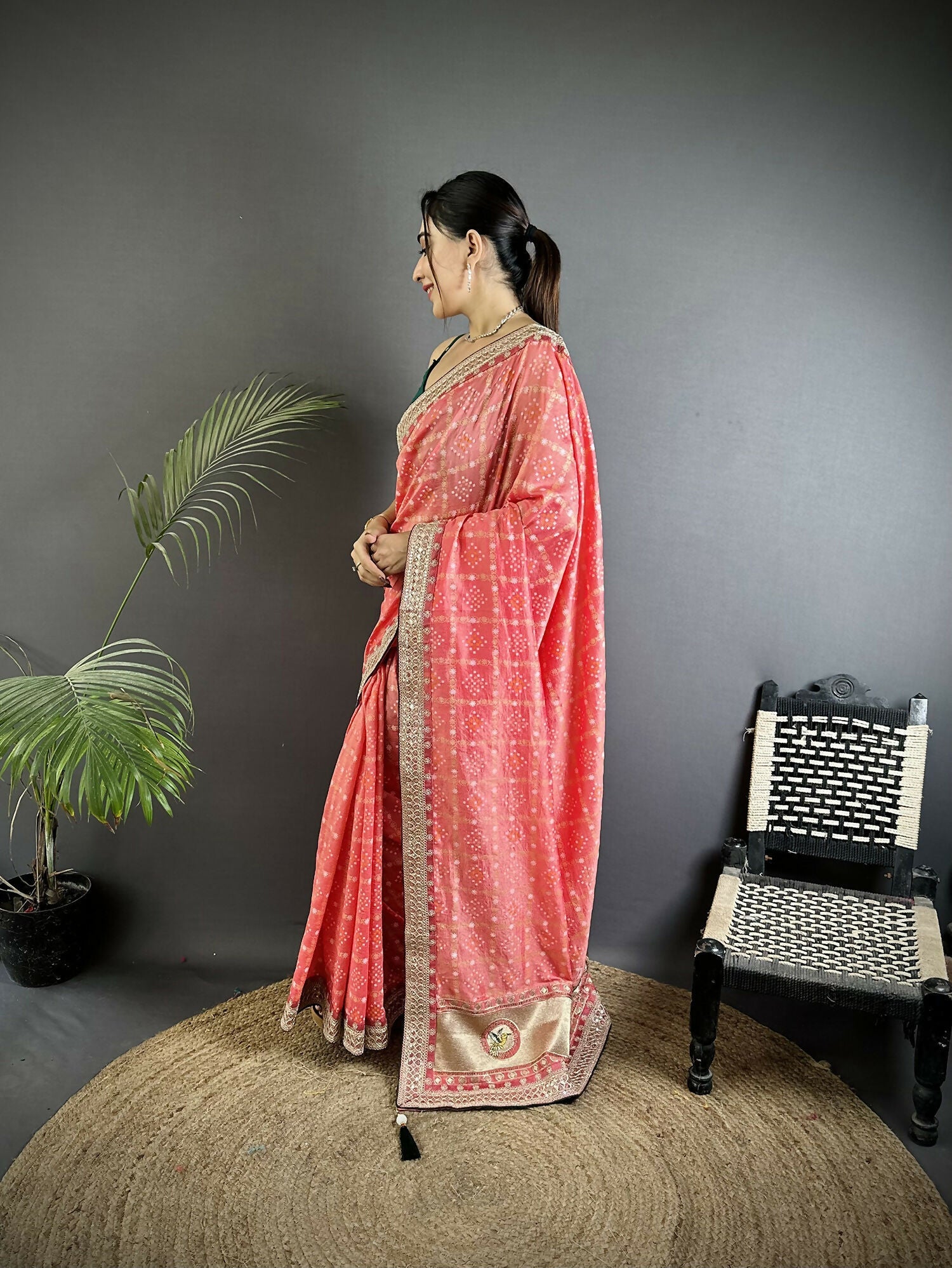 Joban Fashion Baby Pink Bandhej Bandhani Vichitra Silk Bandhani Prints Saree | Grocsy