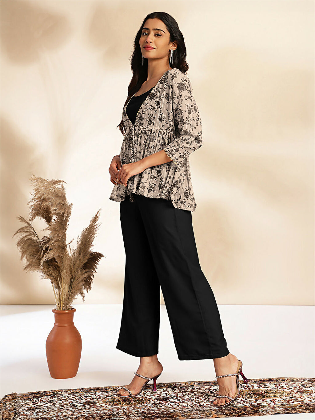 Janasya Black Crepe Solid Top,Bottom & Jacket | Grocsy