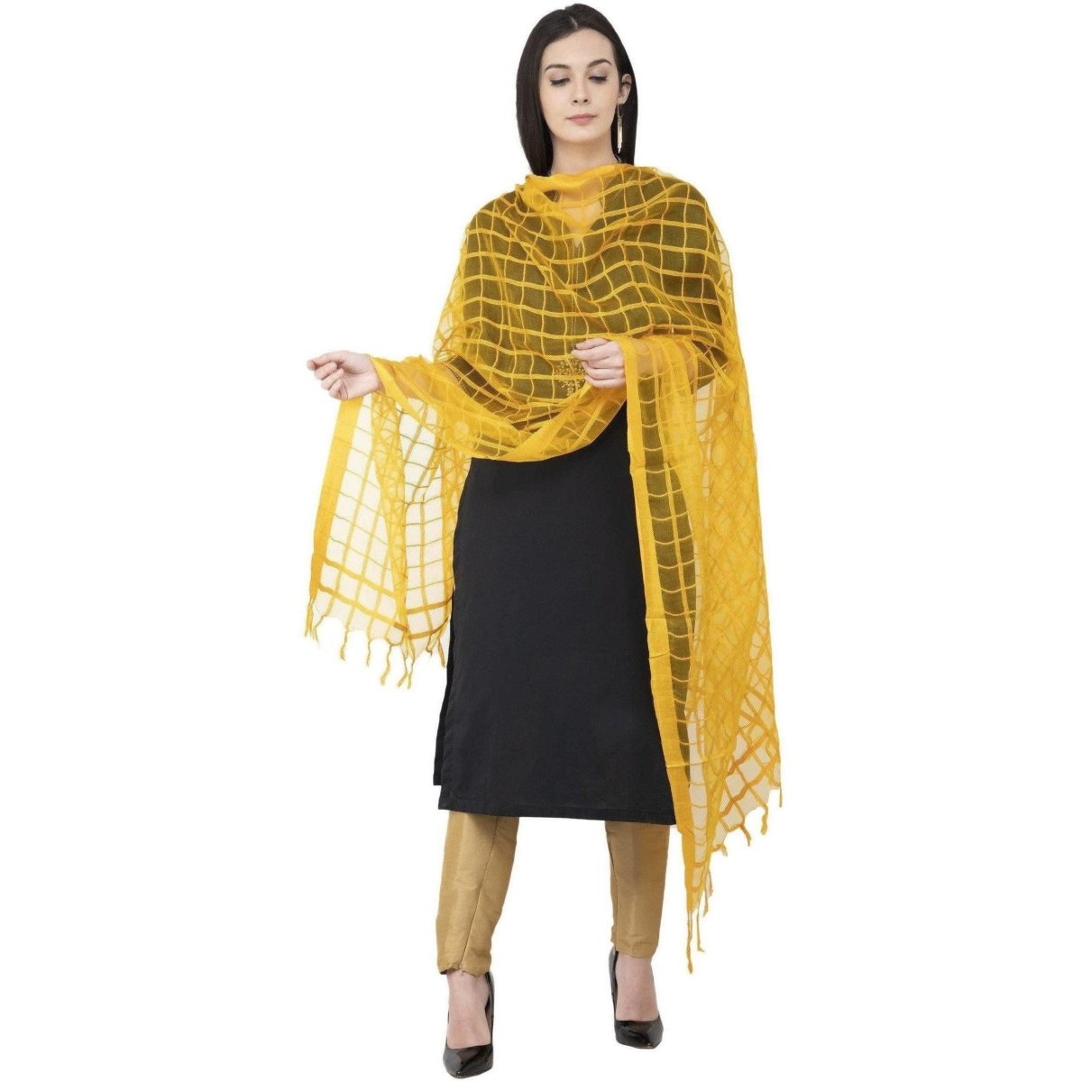 A R Silk Cotton Square Regular Dupatta Yellow Color Dupatta or Chunni | Grocsy