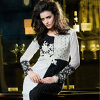 Blue & Black Georgette Floral Embroidered A-line Kurti - Missy | Grocsy