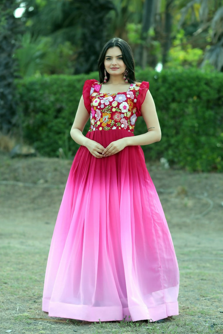 Jyoti Fashion Women's Pink Sequins Embroidery Faux Blooming Anarkali Dress | Grocsy