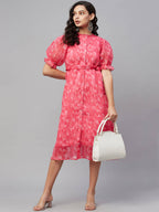 Myshka Women Pink Printed Half Sleeve Round Dress | Grocsy