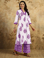 Purple Cotton Blend Printed Anarkali Suit with Dupatta - Rashmika | Grocsy